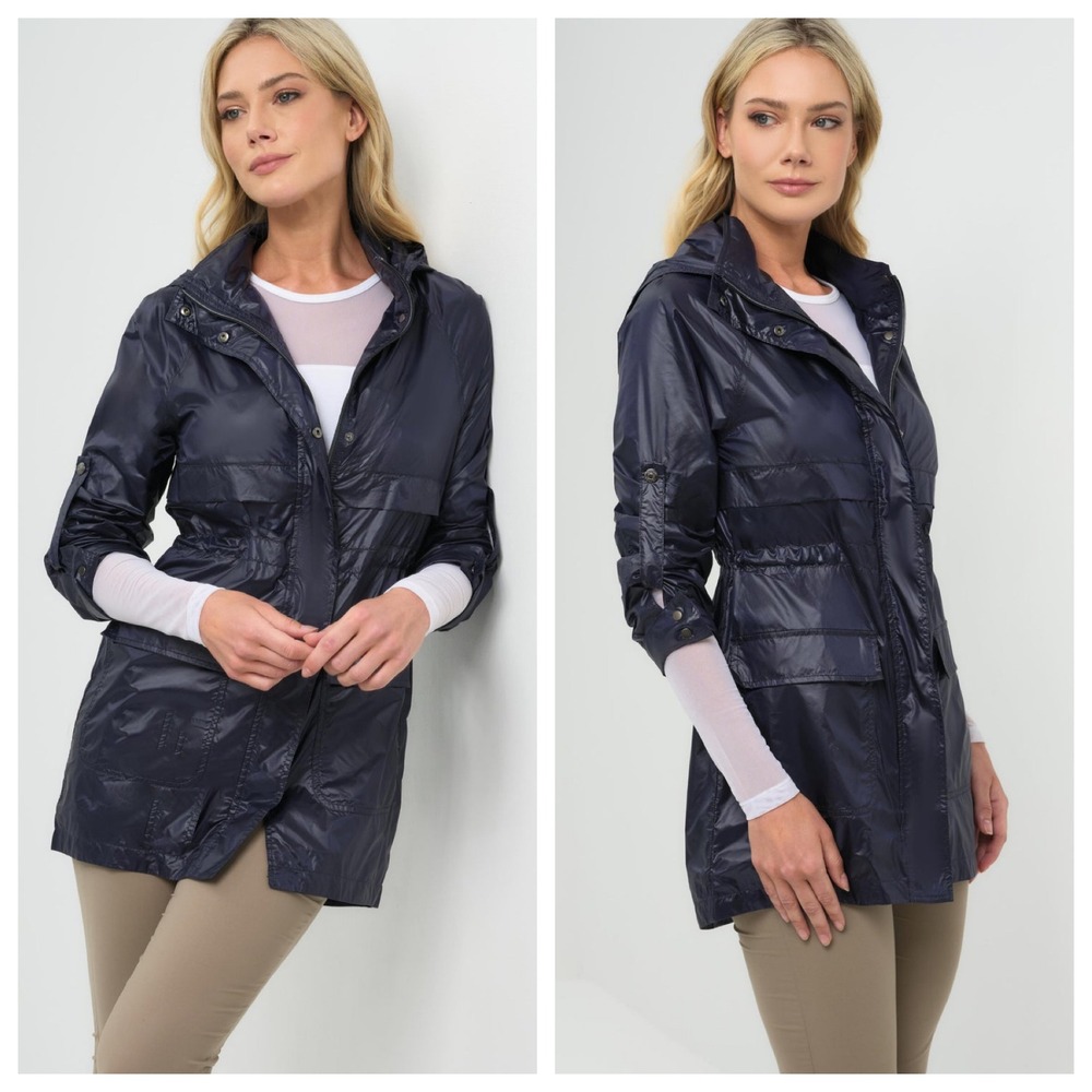 Anatomie Ramona Windbreaker Jacket Navy Blue Hooded Travel Parka Small